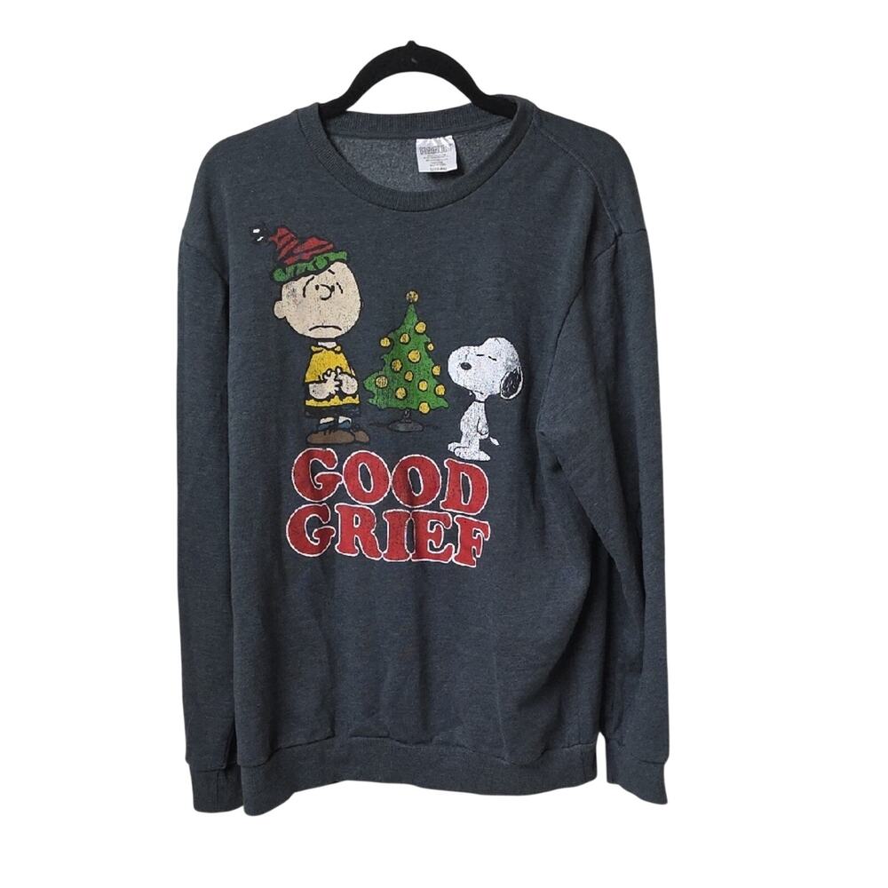 Peanuts Charcoal Crewneck Sweatshirt Holiday Good Grief Charlie Brown Adult L